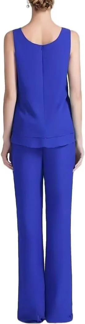 3 Pieces Mother of The Bride Pant Suits for Wedding Long Sleeves Chiffon Outfit Formal Evening Gowns with Jacket