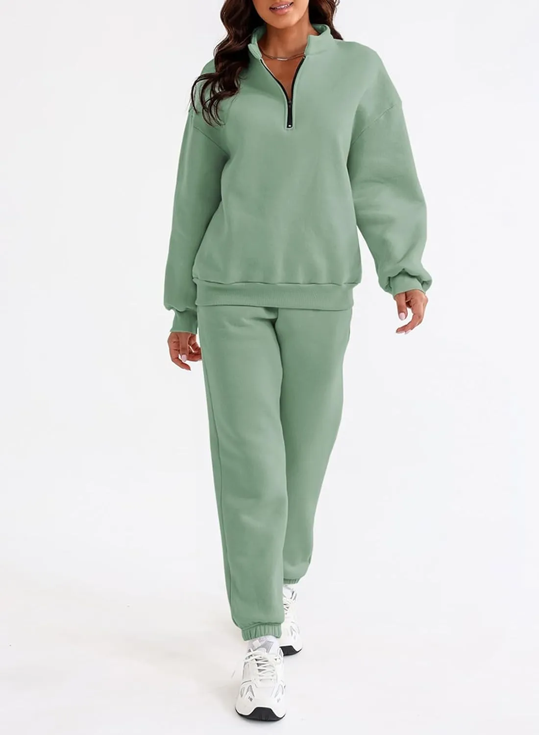 Aleumdr Women 2 Piece Outfits Sweatsuit Oversized Half Zip Pullover Long Sleeve Sweatshirt Jogger Pants Set with Pockets