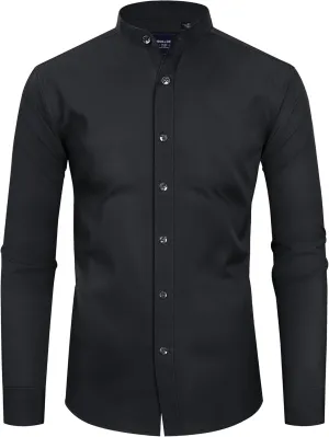 Alimens & Gentle Men's Banded Collar Dress Shirts Wrinkle Free Long Sleeve Mandarin Collar Button Down Shirt