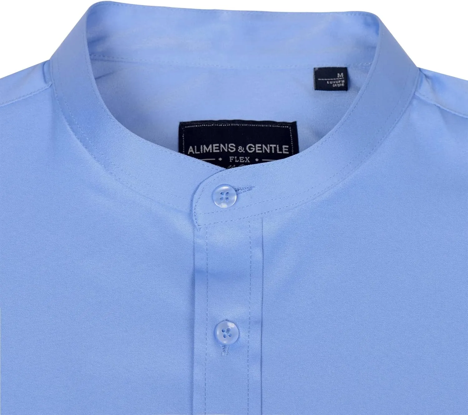 Alimens & Gentle Men's Banded Collar Dress Shirts Wrinkle Free Long Sleeve Mandarin Collar Button Down Shirt
