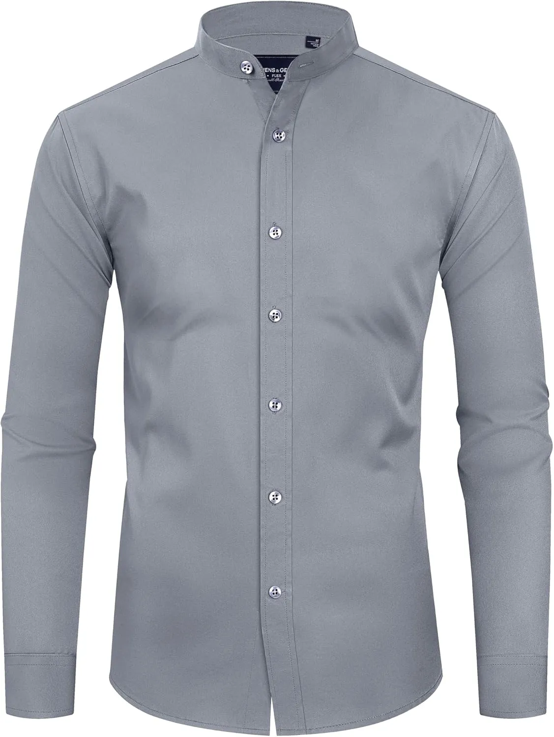 Alimens & Gentle Men's Banded Collar Dress Shirts Wrinkle Free Long Sleeve Mandarin Collar Button Down Shirt