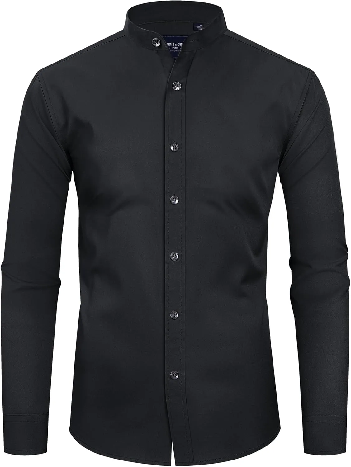 Alimens & Gentle Men's Banded Collar Dress Shirts Wrinkle Free Long Sleeve Mandarin Collar Button Down Shirt