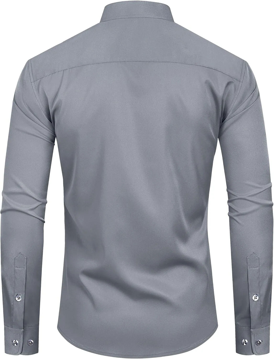 Alimens & Gentle Men's Banded Collar Dress Shirts Wrinkle Free Long Sleeve Mandarin Collar Button Down Shirt