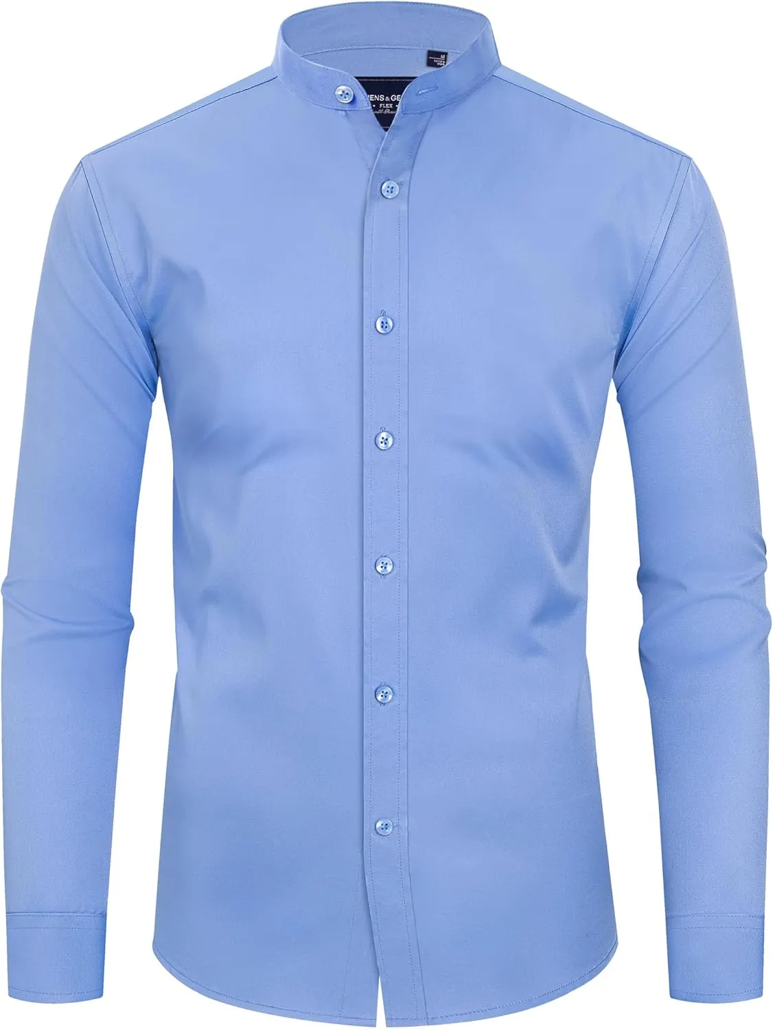 Alimens & Gentle Men's Banded Collar Dress Shirts Wrinkle Free Long Sleeve Mandarin Collar Button Down Shirt