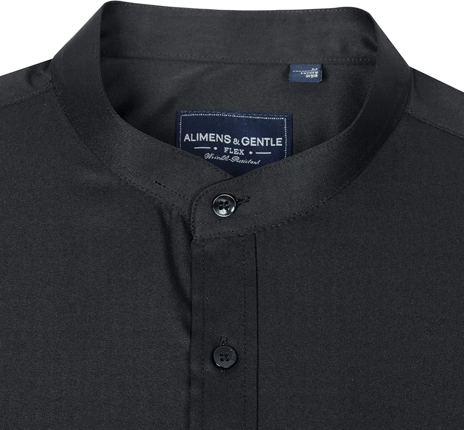 Alimens & Gentle Men's Banded Collar Dress Shirts Wrinkle Free Long Sleeve Mandarin Collar Button Down Shirt