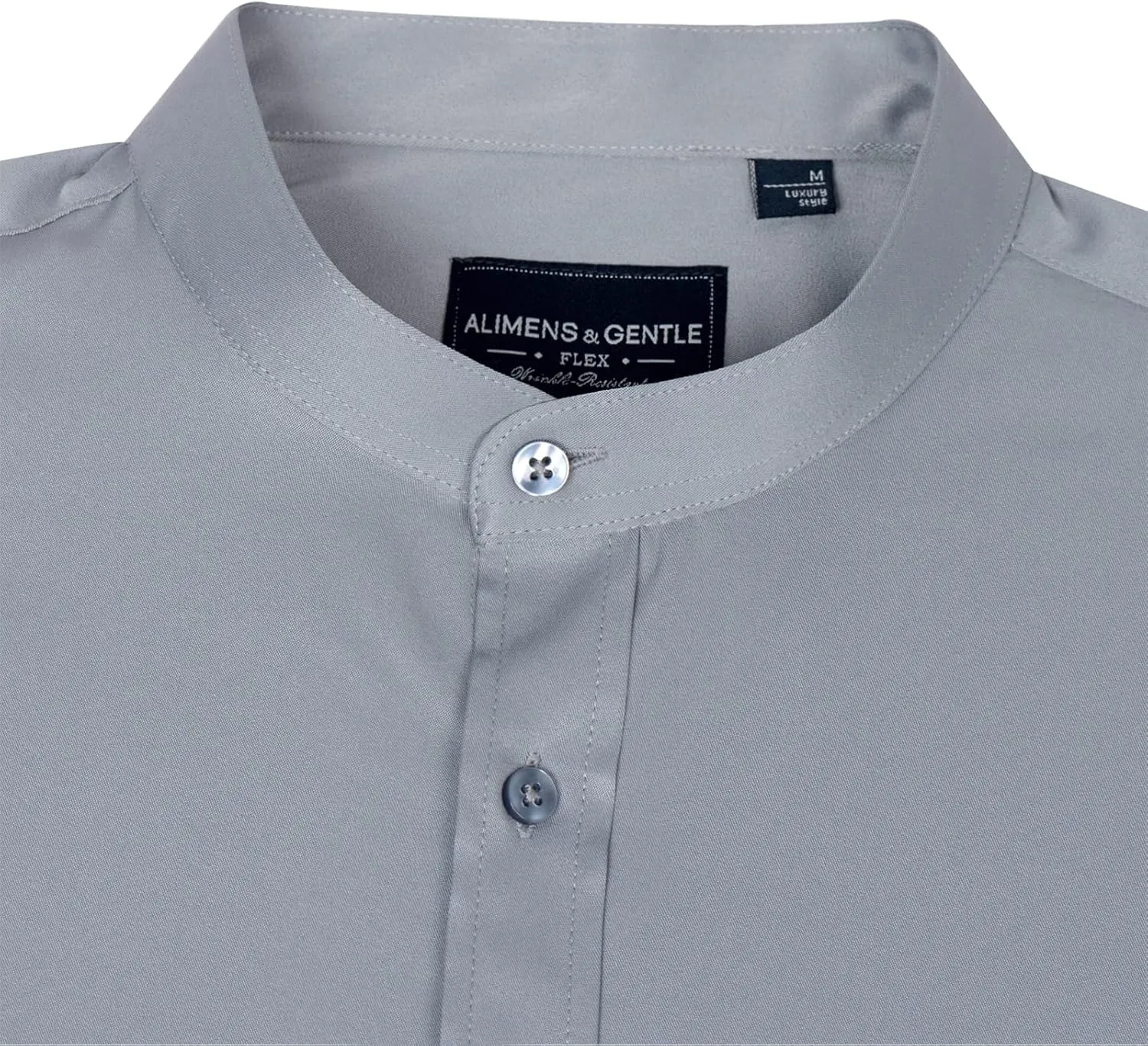 Alimens & Gentle Men's Banded Collar Dress Shirts Wrinkle Free Long Sleeve Mandarin Collar Button Down Shirt