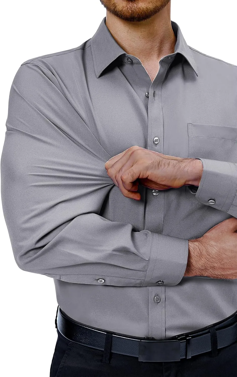 Alimens & Gentle Mens Dress Shirts 4-Way Stretch Long Sleeve Collared Casual Solid Wedding Dating Button Down Shirt
