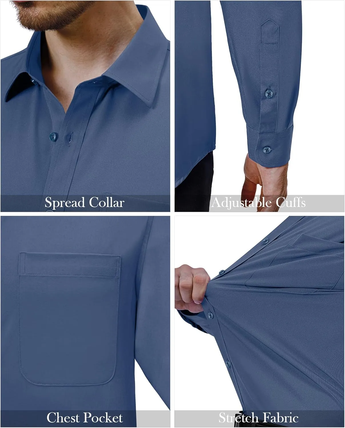 Alimens & Gentle Mens Dress Shirts 4-Way Stretch Long Sleeve Collared Casual Solid Wedding Dating Button Down Shirt