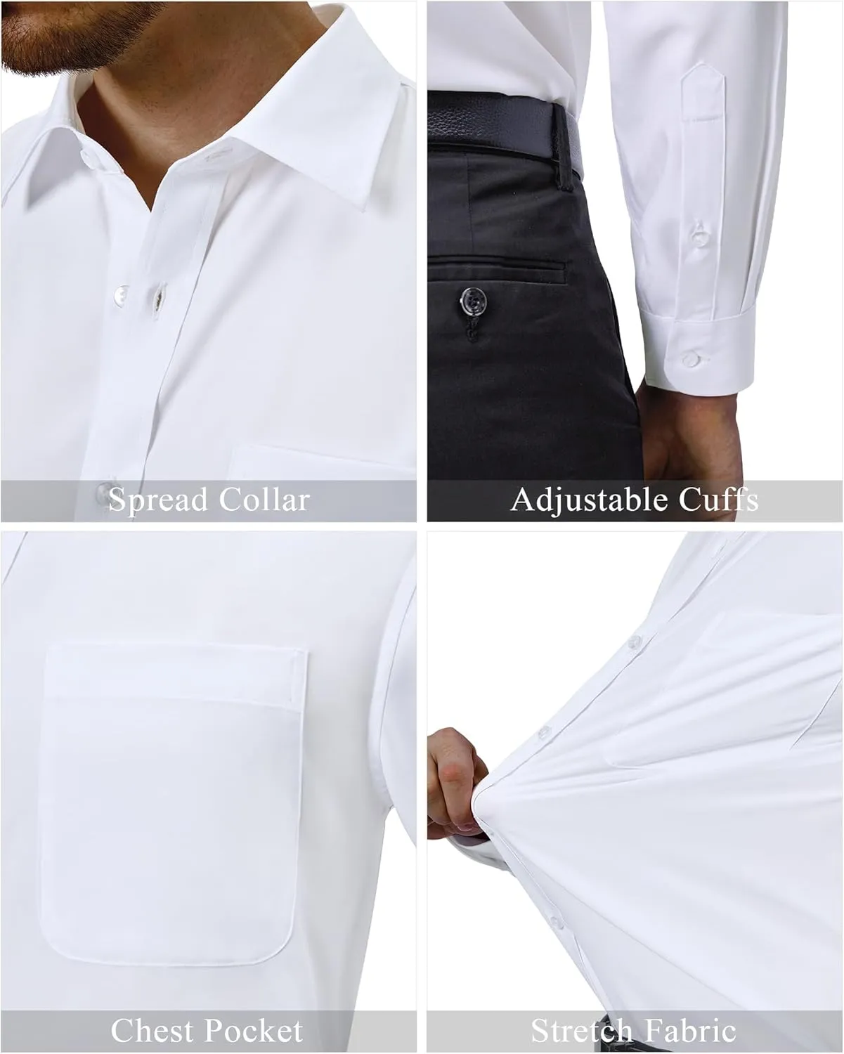 Alimens & Gentle Mens Dress Shirts 4-Way Stretch Long Sleeve Collared Casual Solid Wedding Dating Button Down Shirt