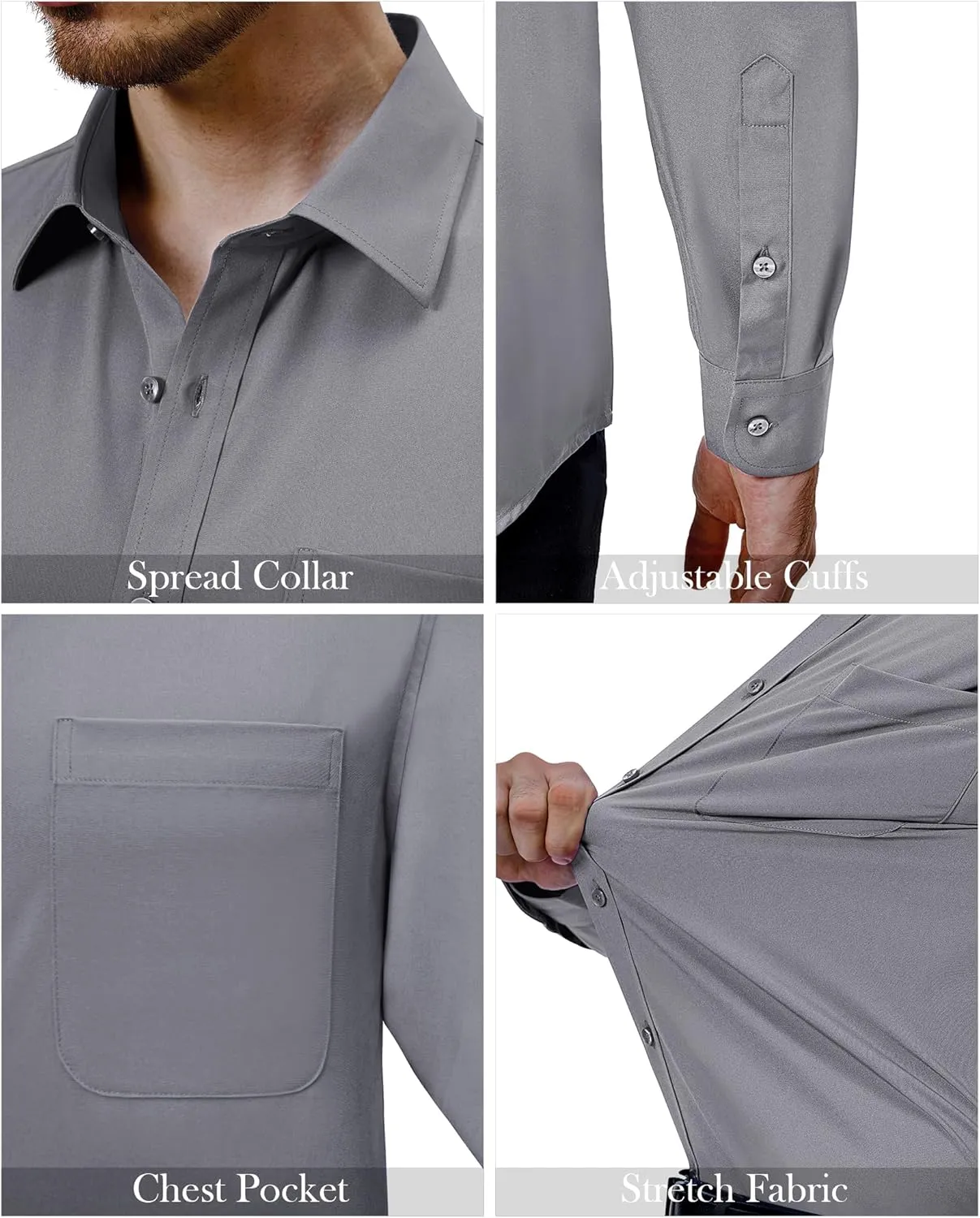 Alimens & Gentle Mens Dress Shirts 4-Way Stretch Long Sleeve Collared Casual Solid Wedding Dating Button Down Shirt