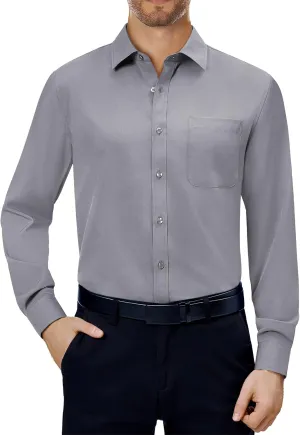 Alimens & Gentle Mens Dress Shirts 4-Way Stretch Long Sleeve Collared Casual Solid Wedding Dating Button Down Shirt