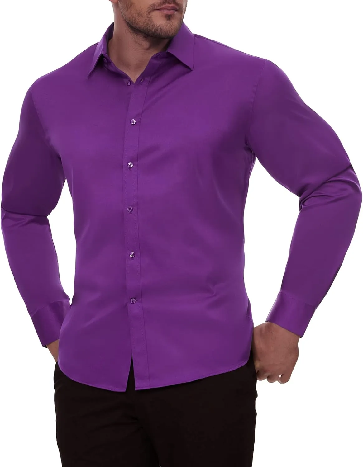 Alimens & Gentle Men's Dress Shirts Transitional Weather Long Sleeve Stretch Wrinkle-Free Button Down Top