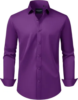 Alimens & Gentle Men's Dress Shirts Transitional Weather Long Sleeve Stretch Wrinkle-Free Button Down Top