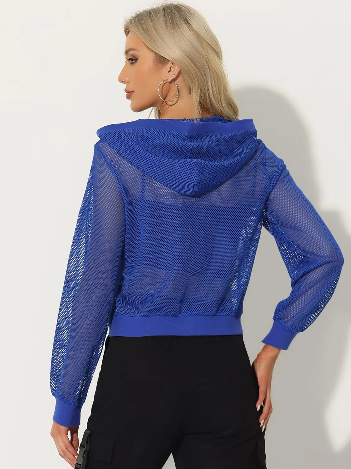 Allegra K Hoodie Jacket for Women's 2024 Zip Up Long Sleeve Mesh Sheer Bomber Jackets