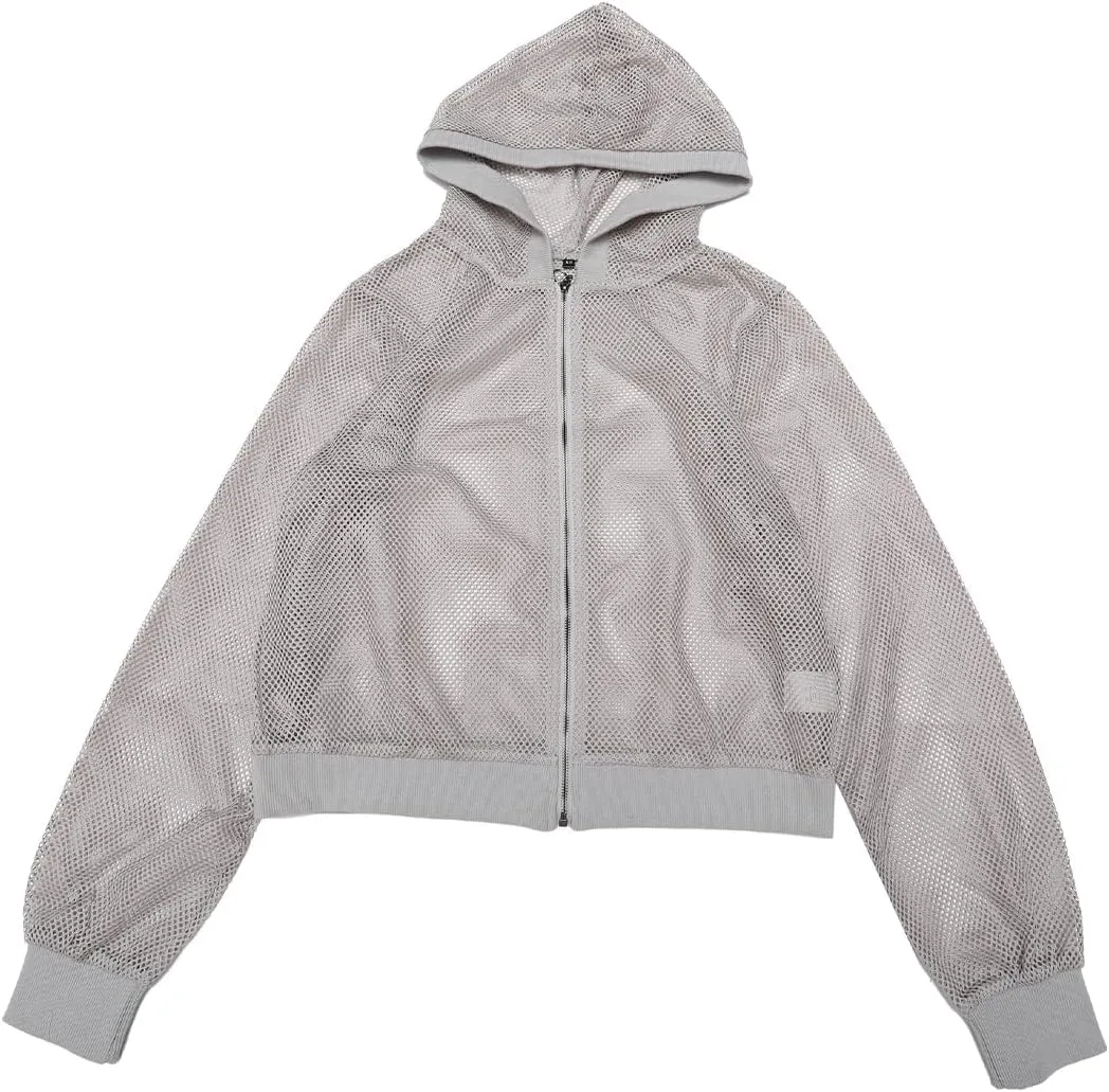 Allegra K Hoodie Jacket for Women's 2024 Zip Up Long Sleeve Mesh Sheer Bomber Jackets