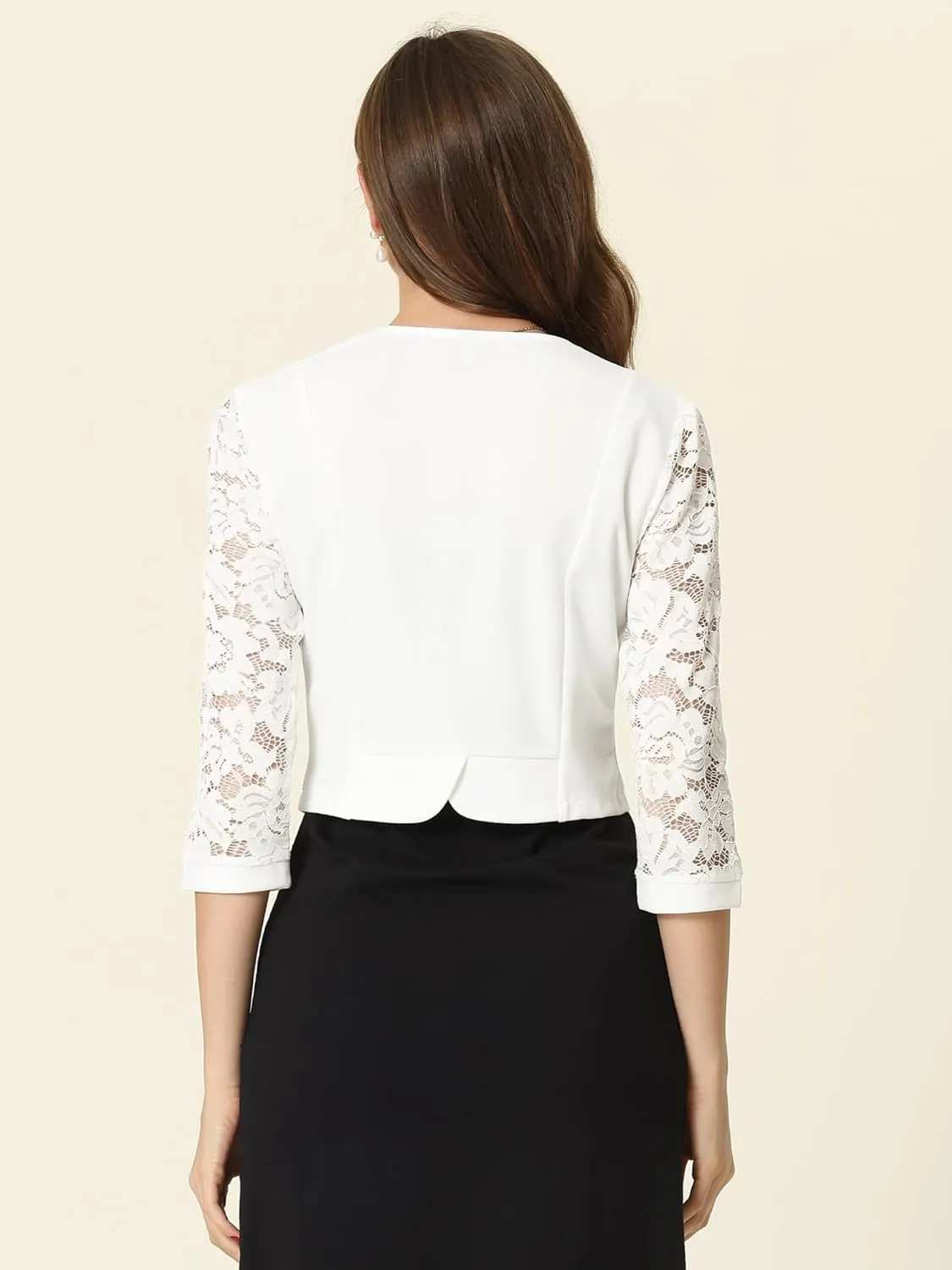 Allegra K Lace Shrug Tops for Women's 3/4 Sleeve Open Front Work Office Cropped Sheer Cardigan Formal Bolero