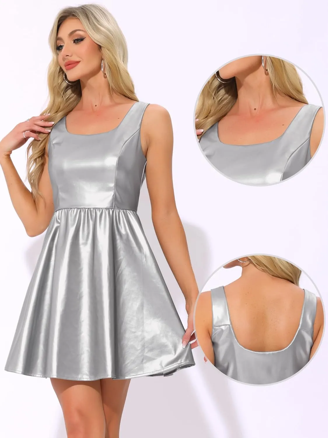 Allegra K Tank Dress for Women's Faux Leather Sleeveless a Line Mini Party Dresses