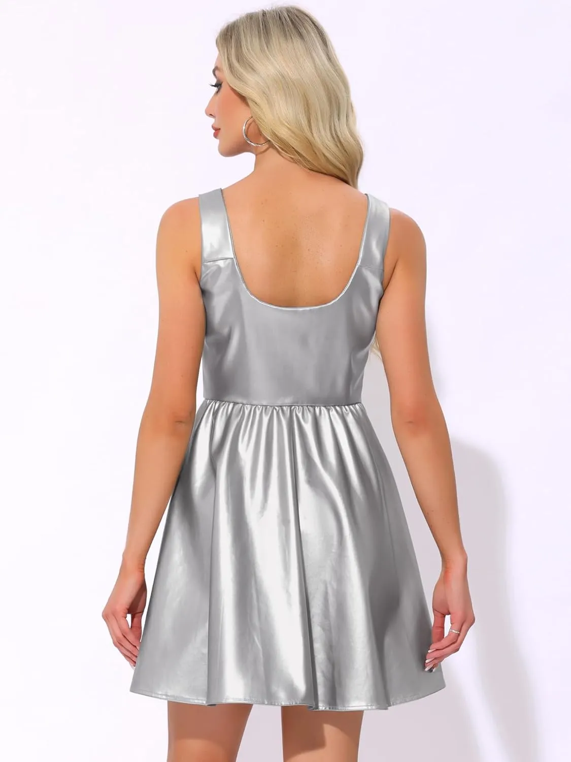 Allegra K Tank Dress for Women's Faux Leather Sleeveless a Line Mini Party Dresses