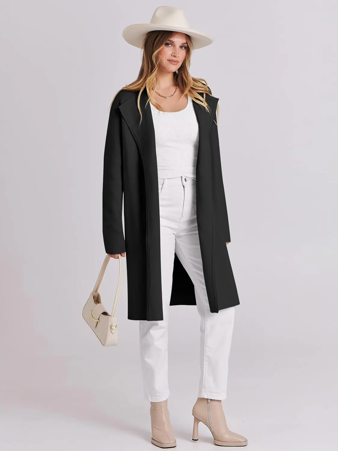 ANRABESS Women's Cardigans Sweater 2024 Casual Lapel Open Front Knit Warm Wool Coatigan Jacket Long Blazer Coat