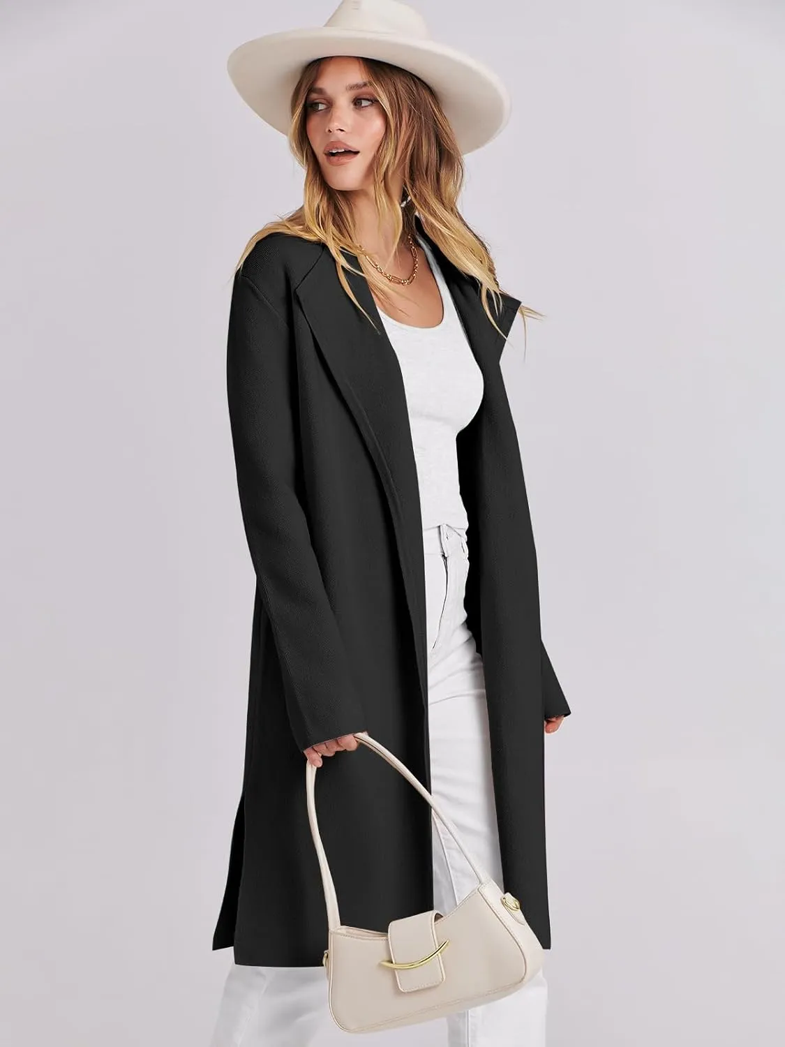 ANRABESS Women's Cardigans Sweater 2024 Casual Lapel Open Front Knit Warm Wool Coatigan Jacket Long Blazer Coat