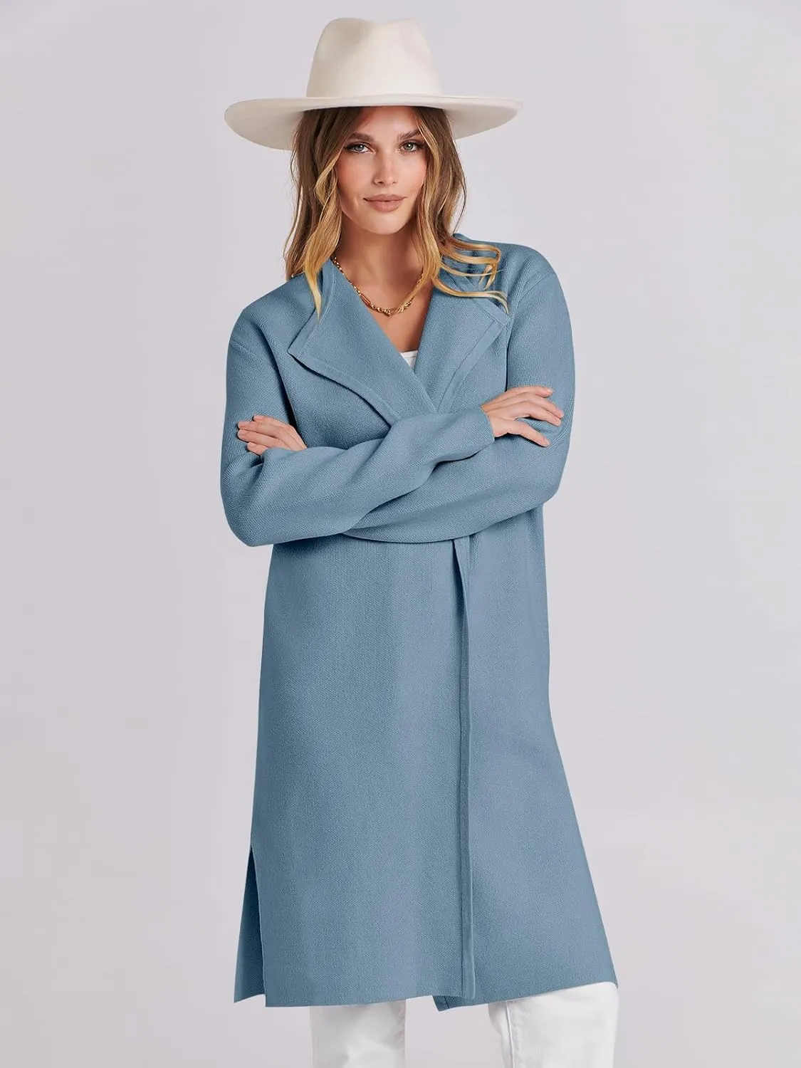 ANRABESS Women's Cardigans Sweater 2024 Casual Lapel Open Front Knit Warm Wool Coatigan Jacket Long Blazer Coat
