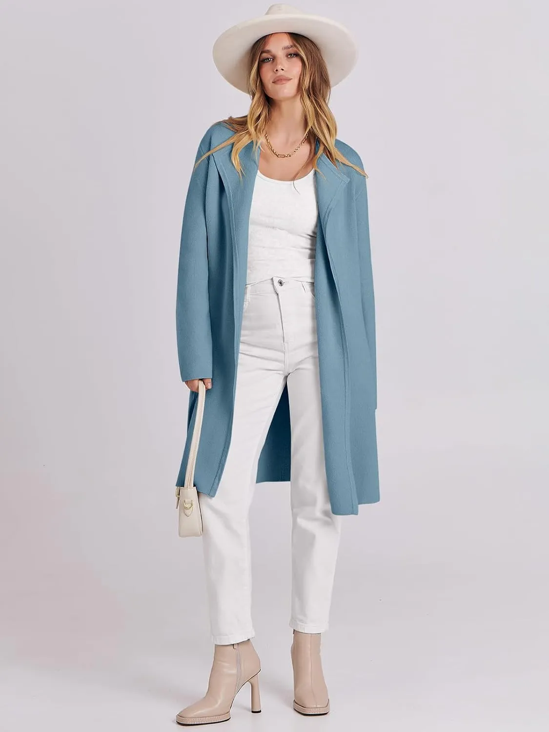 ANRABESS Women's Cardigans Sweater 2024 Casual Lapel Open Front Knit Warm Wool Coatigan Jacket Long Blazer Coat
