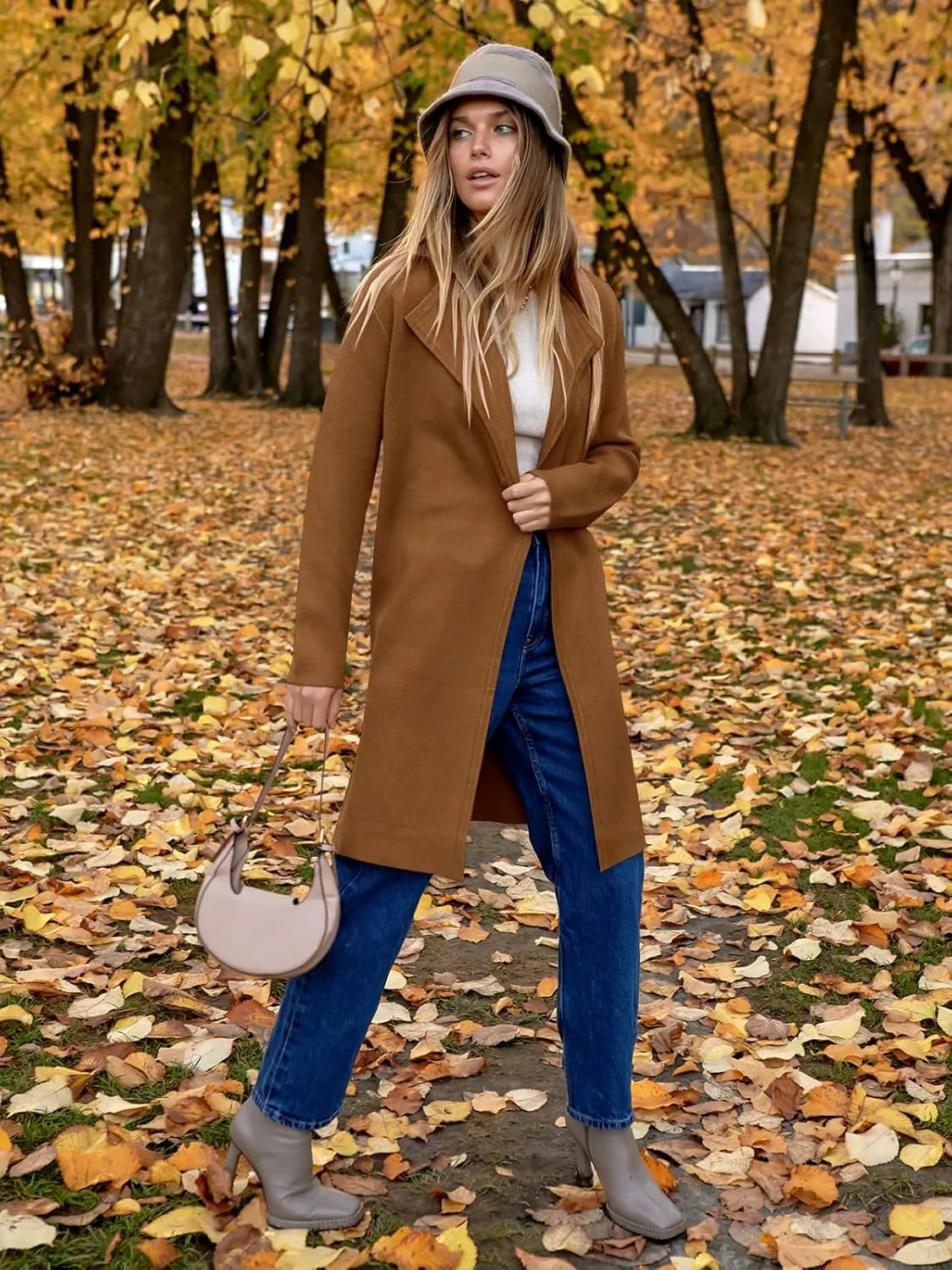 ANRABESS Women's Cardigans Sweater 2024 Casual Lapel Open Front Knit Warm Wool Coatigan Jacket Long Blazer Coat
