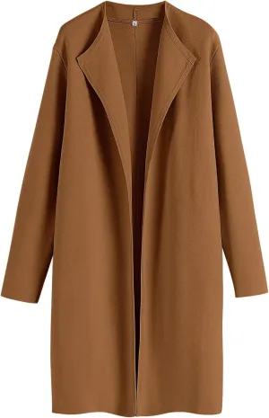 ANRABESS Women's Cardigans Sweater 2024 Casual Lapel Open Front Knit Warm Wool Coatigan Jacket Long Blazer Coat