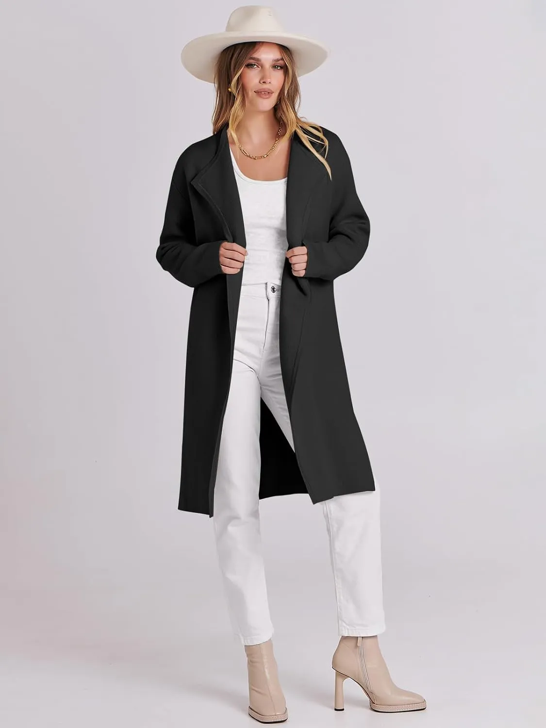 ANRABESS Women's Cardigans Sweater 2024 Casual Lapel Open Front Knit Warm Wool Coatigan Jacket Long Blazer Coat