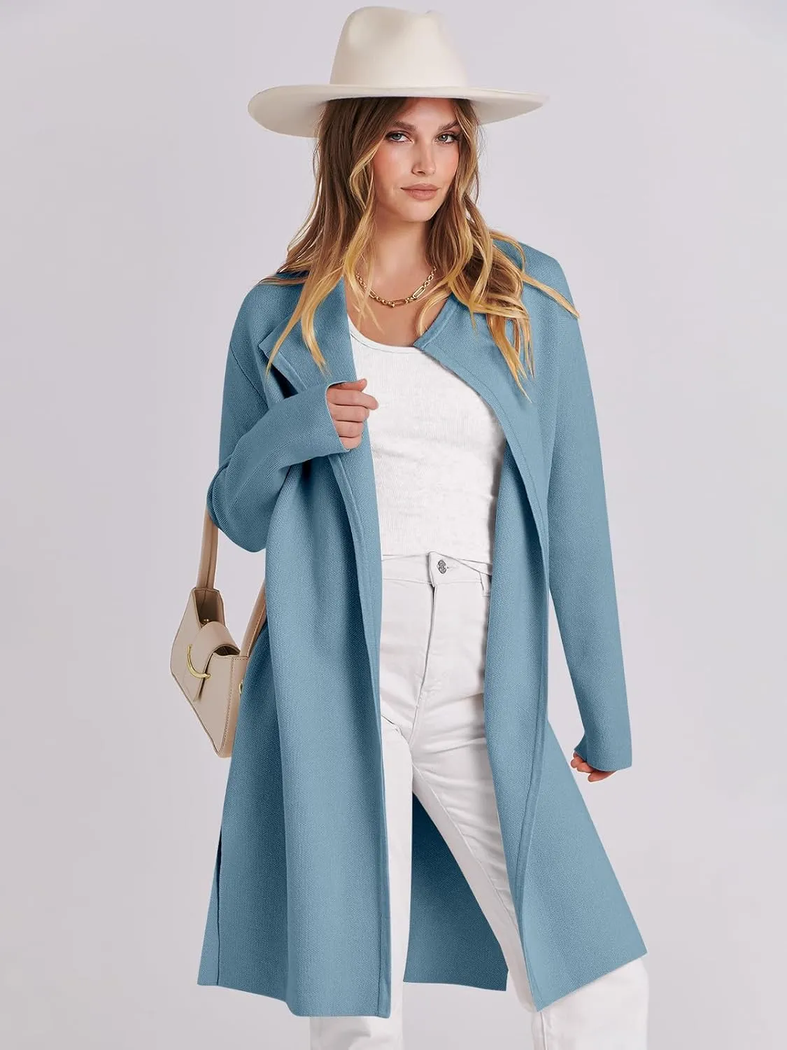 ANRABESS Women's Cardigans Sweater 2024 Casual Lapel Open Front Knit Warm Wool Coatigan Jacket Long Blazer Coat