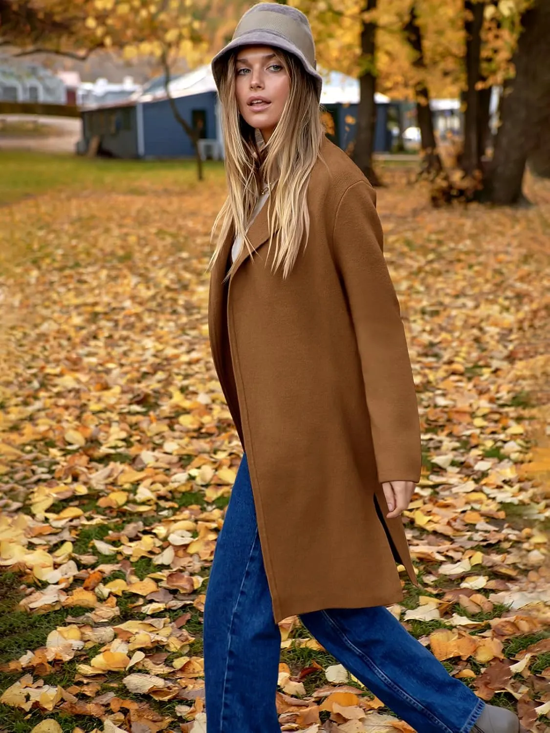 ANRABESS Women's Cardigans Sweater 2024 Casual Lapel Open Front Knit Warm Wool Coatigan Jacket Long Blazer Coat