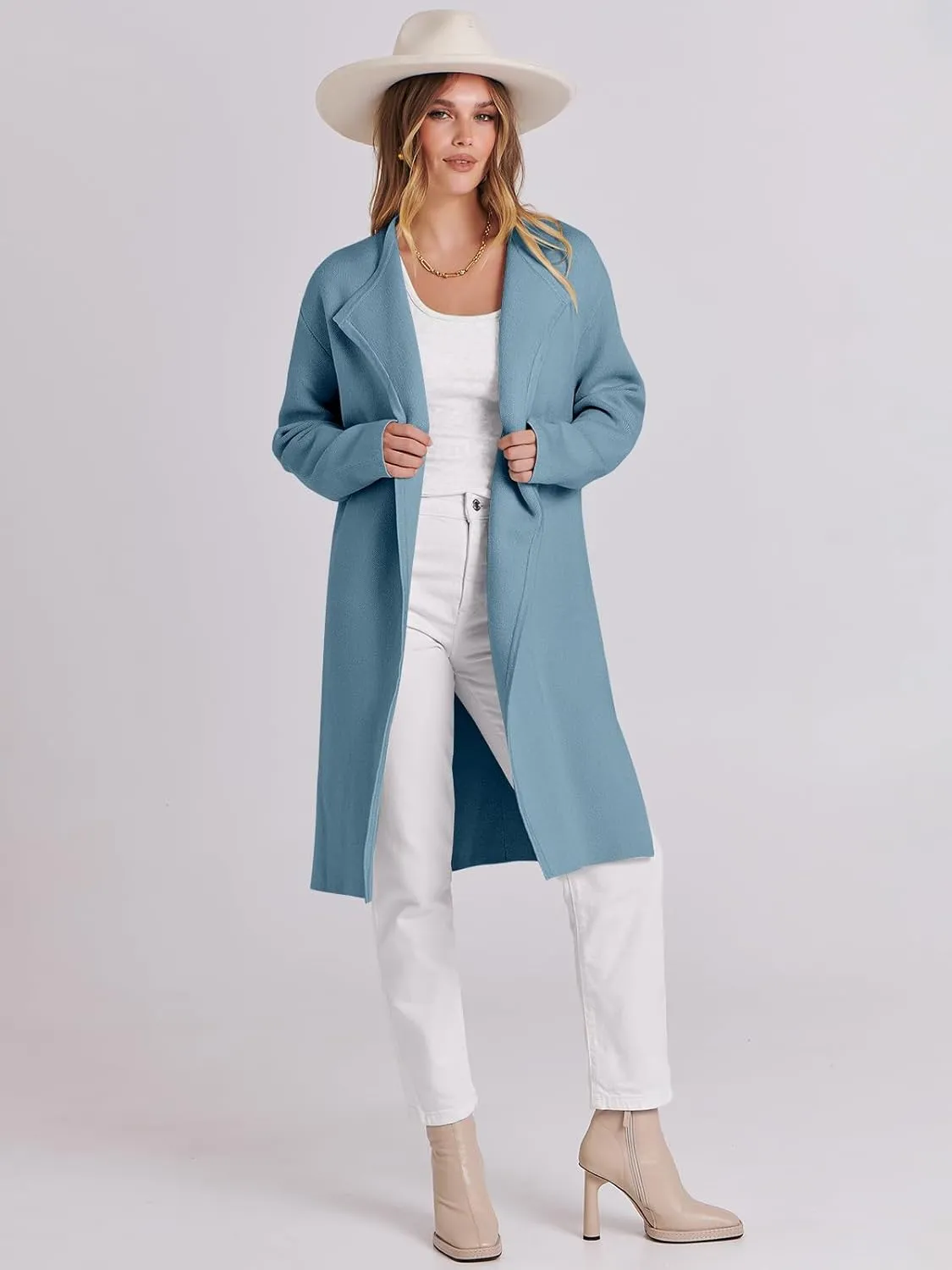 ANRABESS Women's Cardigans Sweater 2024 Casual Lapel Open Front Knit Warm Wool Coatigan Jacket Long Blazer Coat