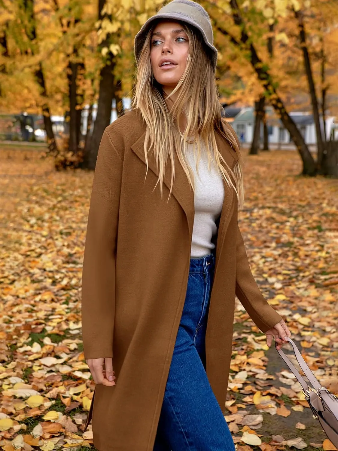 ANRABESS Women's Cardigans Sweater 2024 Casual Lapel Open Front Knit Warm Wool Coatigan Jacket Long Blazer Coat