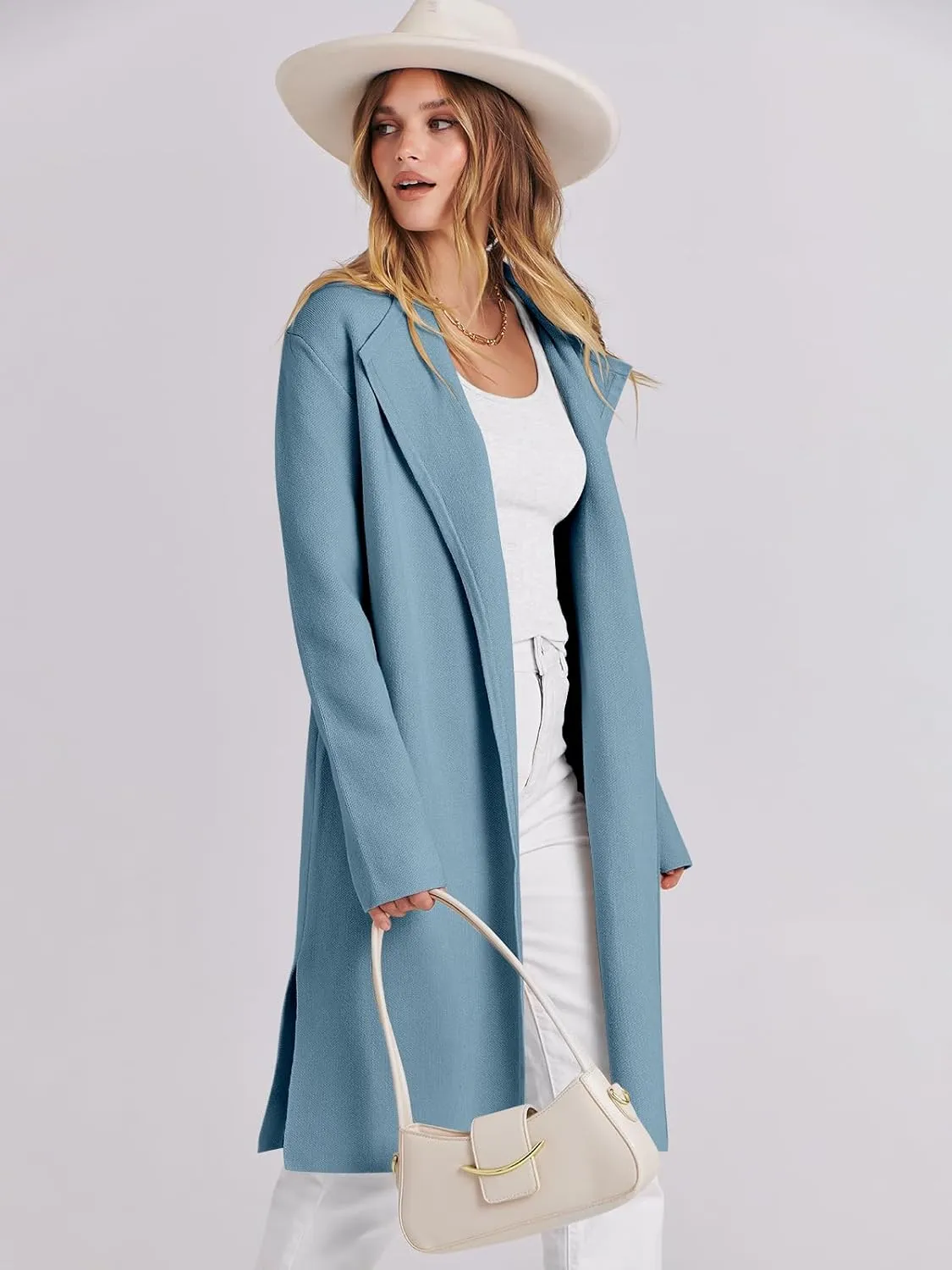 ANRABESS Women's Cardigans Sweater 2024 Casual Lapel Open Front Knit Warm Wool Coatigan Jacket Long Blazer Coat