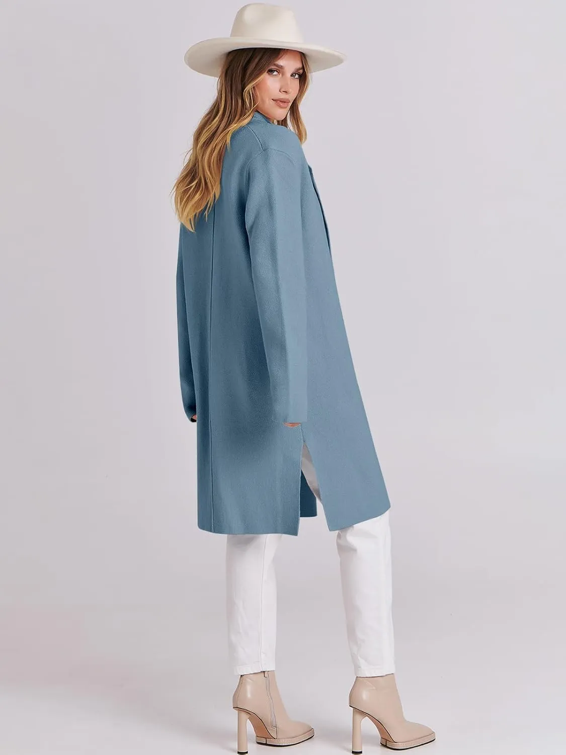 ANRABESS Women's Cardigans Sweater 2024 Casual Lapel Open Front Knit Warm Wool Coatigan Jacket Long Blazer Coat
