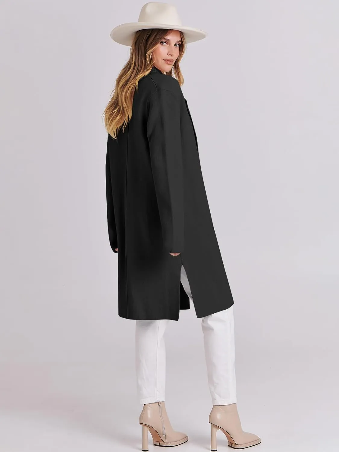 ANRABESS Women's Cardigans Sweater 2024 Casual Lapel Open Front Knit Warm Wool Coatigan Jacket Long Blazer Coat