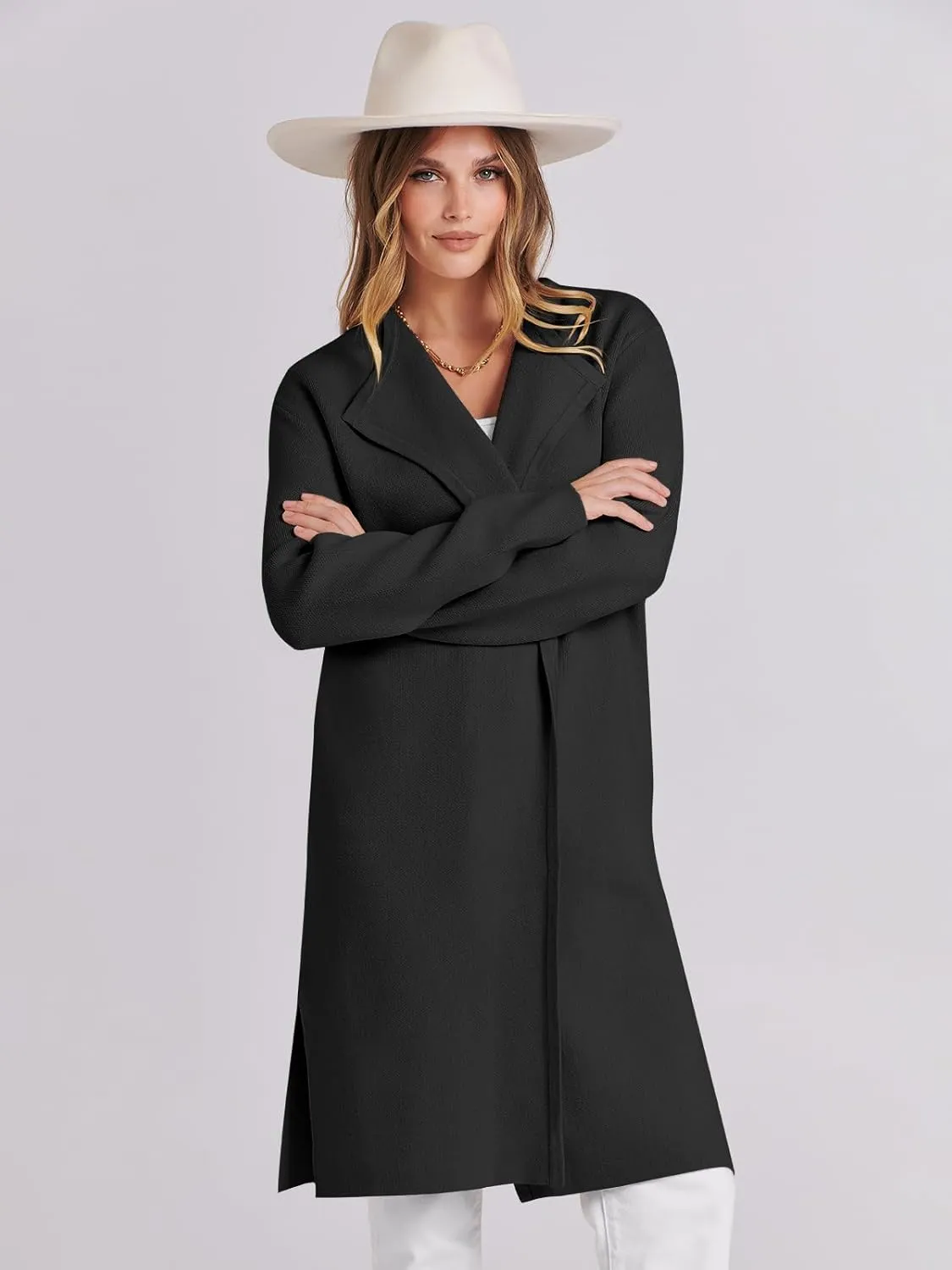 ANRABESS Women's Cardigans Sweater 2024 Casual Lapel Open Front Knit Warm Wool Coatigan Jacket Long Blazer Coat