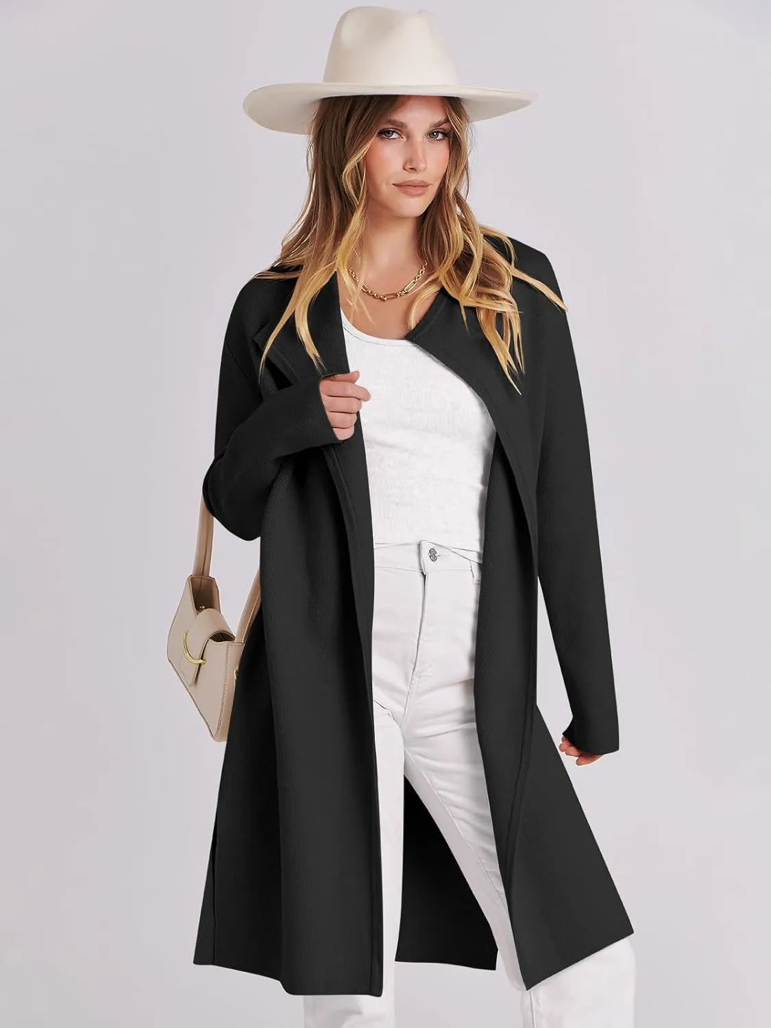 ANRABESS Women's Cardigans Sweater 2024 Casual Lapel Open Front Knit Warm Wool Coatigan Jacket Long Blazer Coat