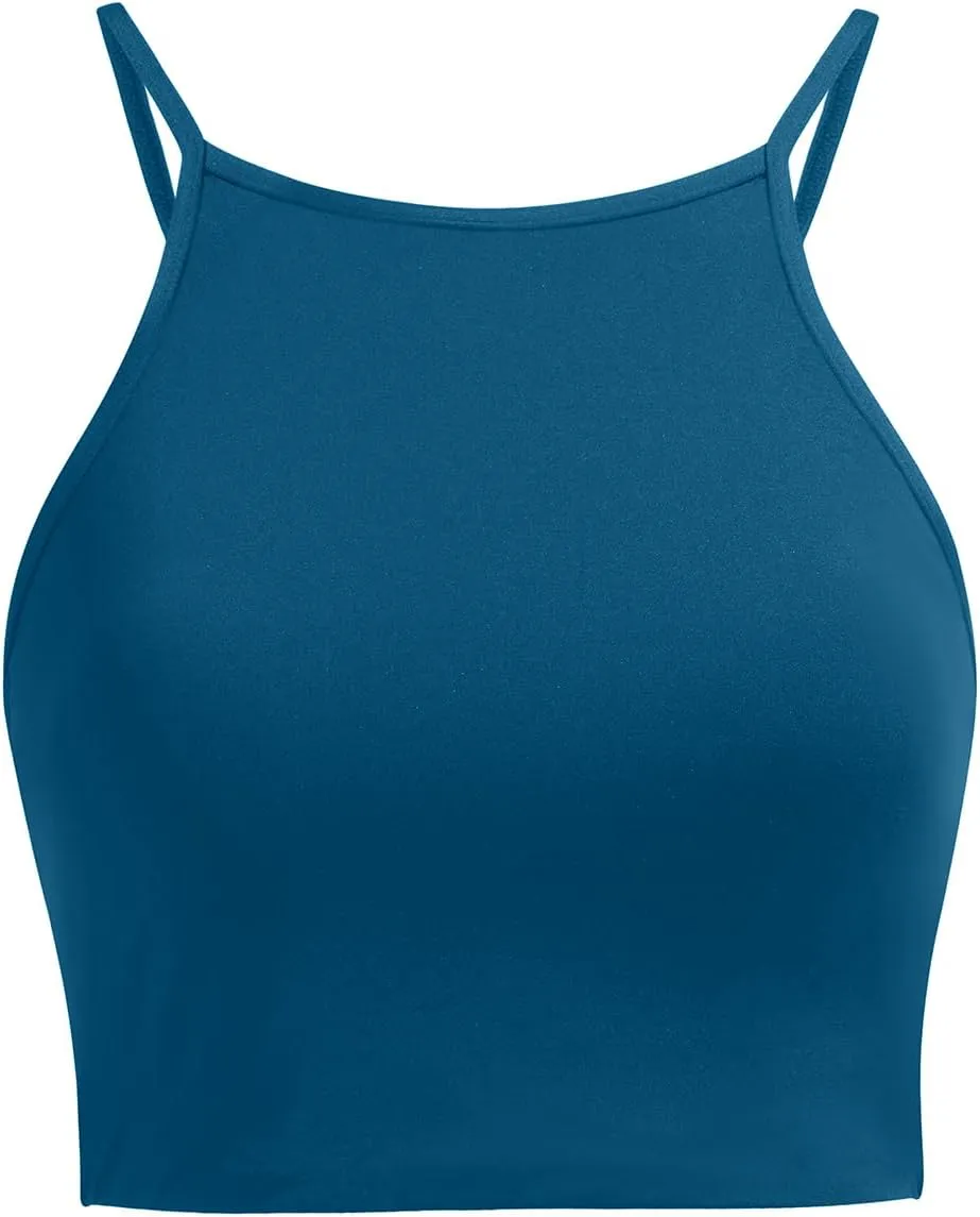 Aqua Eve Women's Sport Bra Bikini Tops Racerback Swimsuit High Neck Bathing Suit Crop Swim Tops Only No Bottom