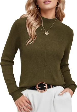Arach&Cloz Womens Spring 2025 Sweater Tops Business Casual Outfits Work Mock Neck Long Sleeve Turtleneck Dressy Pullover