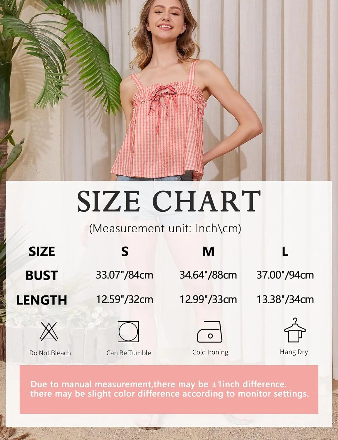Arssm Gingham Tie Front Tops Women Camisole Crop Tank Tops Loose Square Neck Sleeveless Blouse Cute Summer Going Out Outfits