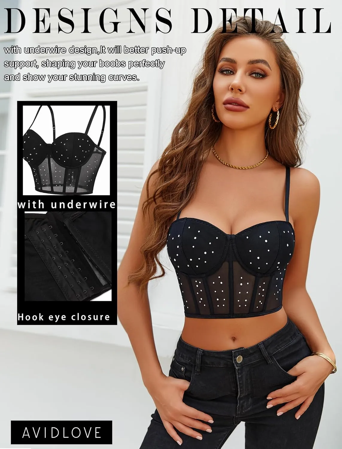 Avidlove Corset Tops For Women Push Up Bustier lingerie Y2K Sexy Going Out Party Club Top