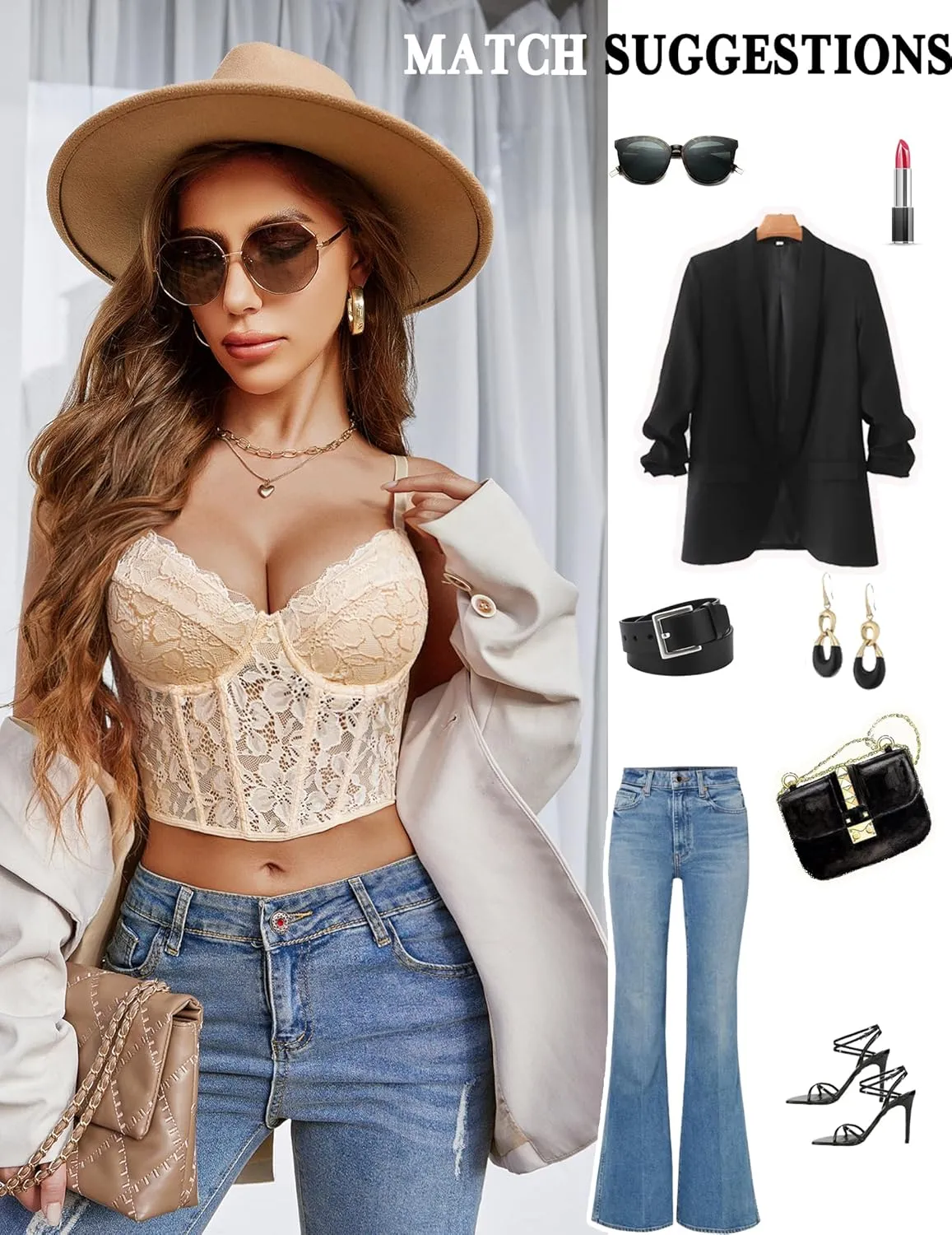 Avidlove Lace Bralette for Women V Neck Bustier Corset Tops with Underwired Racerback Adjustable Strap Crop Top