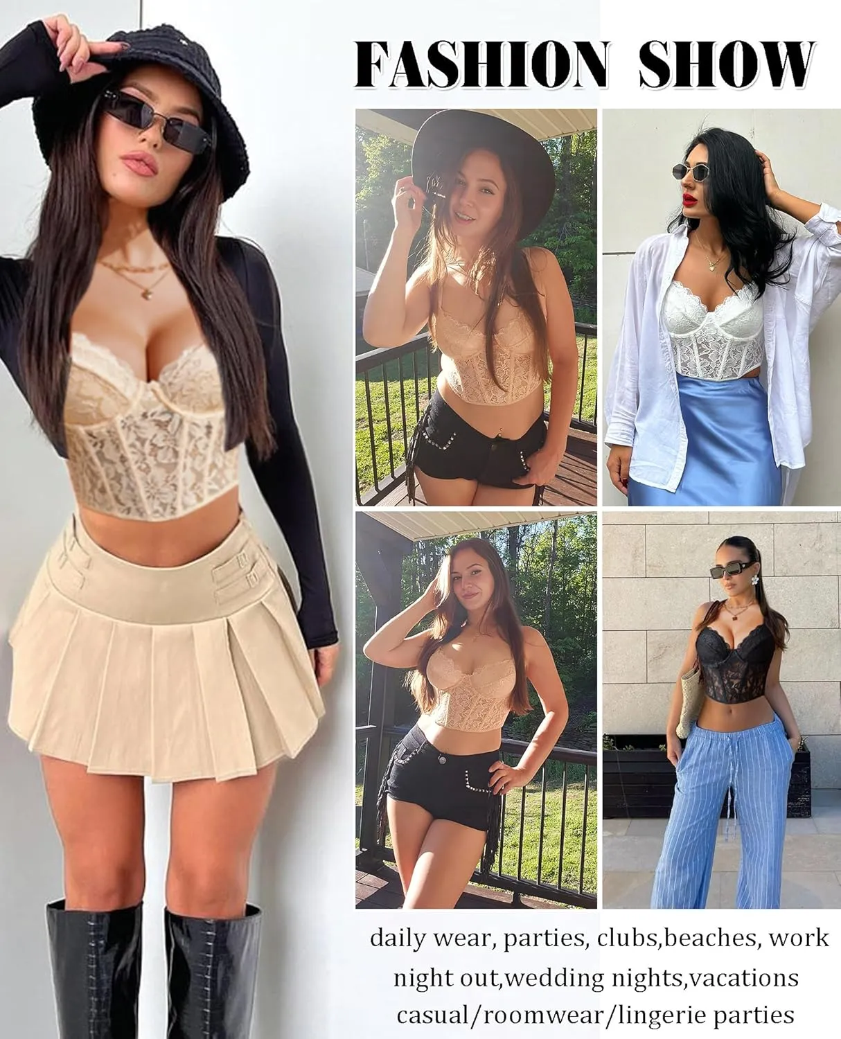 Avidlove Lace Bralette for Women V Neck Bustier Corset Tops with Underwired Racerback Adjustable Strap Crop Top