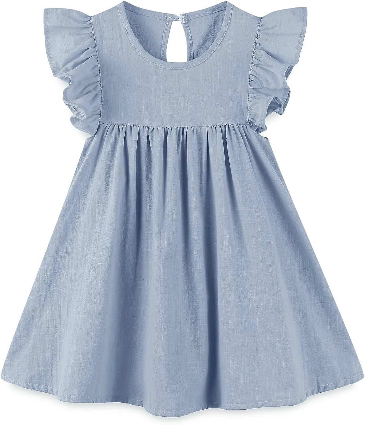 Baby Girls' Summer Cotton Linen Flutter Sleeve Dress Toddler Beach Sundress