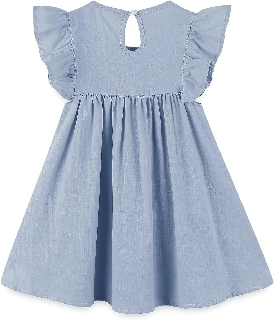 Baby Girls' Summer Cotton Linen Flutter Sleeve Dress Toddler Beach Sundress