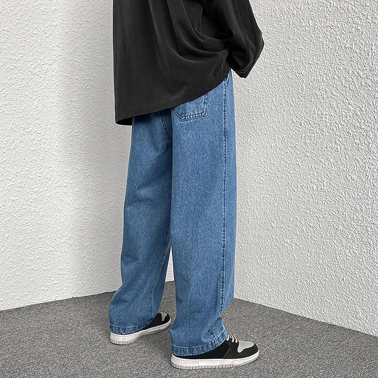 Baggy Jeans Men Elastic Waist Loose Fitted Vintage 90s Denim Pants Y2k Hip Hop Straight Leg Skater Jeans Streetwear