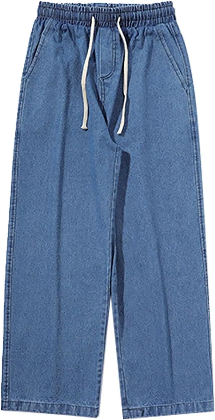 Baggy Jeans Men Elastic Waist Loose Fitted Vintage 90s Denim Pants Y2k Hip Hop Straight Leg Skater Jeans Streetwear