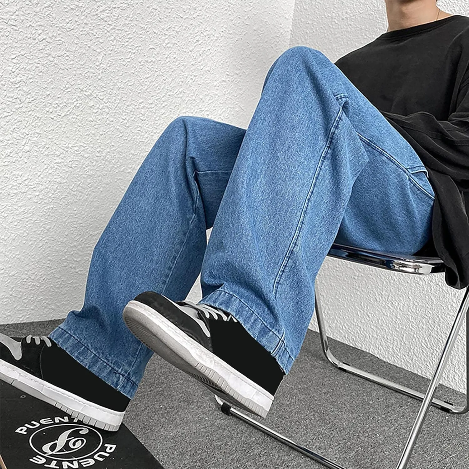 Baggy Jeans Men Elastic Waist Loose Fitted Vintage 90s Denim Pants Y2k Hip Hop Straight Leg Skater Jeans Streetwear