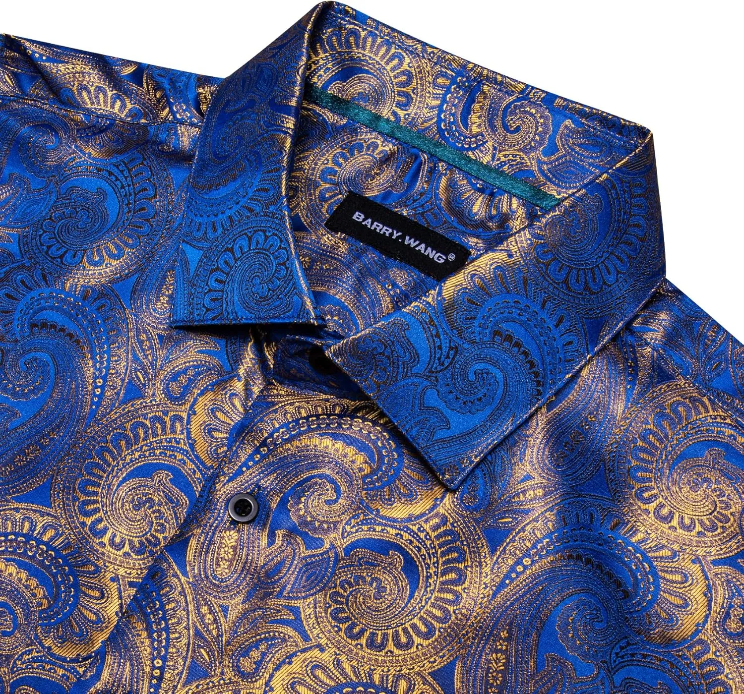 Barry.Wang Men Dress Shirts Paisley 70s Disco Shirt Button Down Silk Long Sleeve Tops for Wedding/Prom/Party/Nightclub